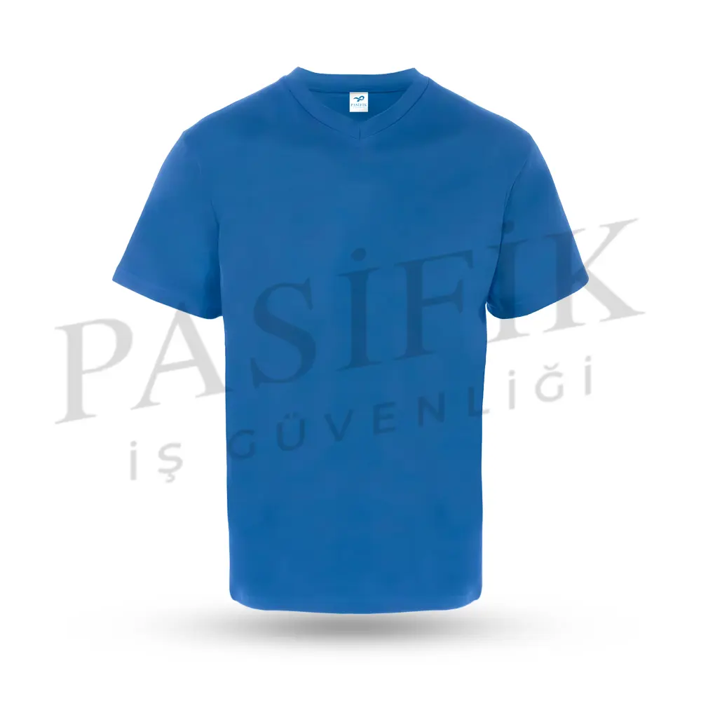 V Yaka T-shirt Saksı Mavi