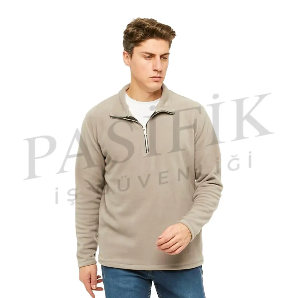 Fermuarli Sweatshirt Bej