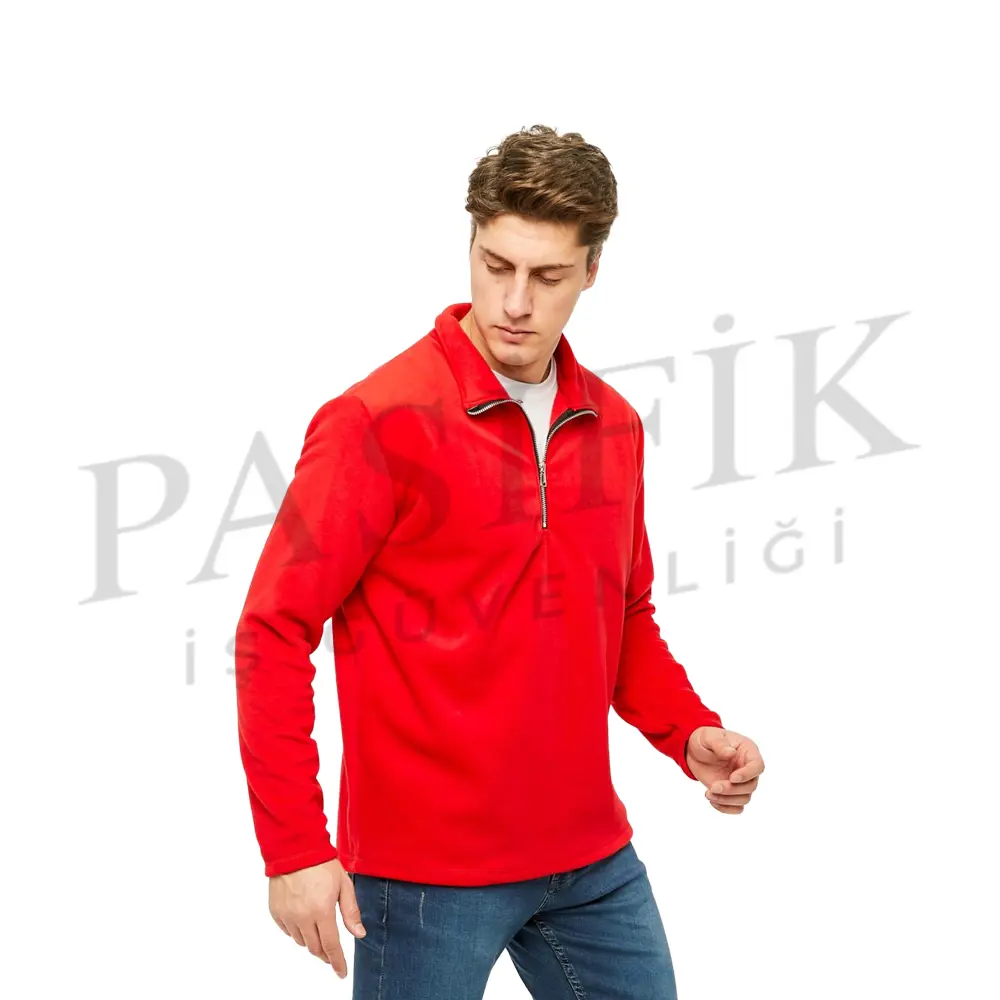 Fermuarli Sweatshirt Kırmızı